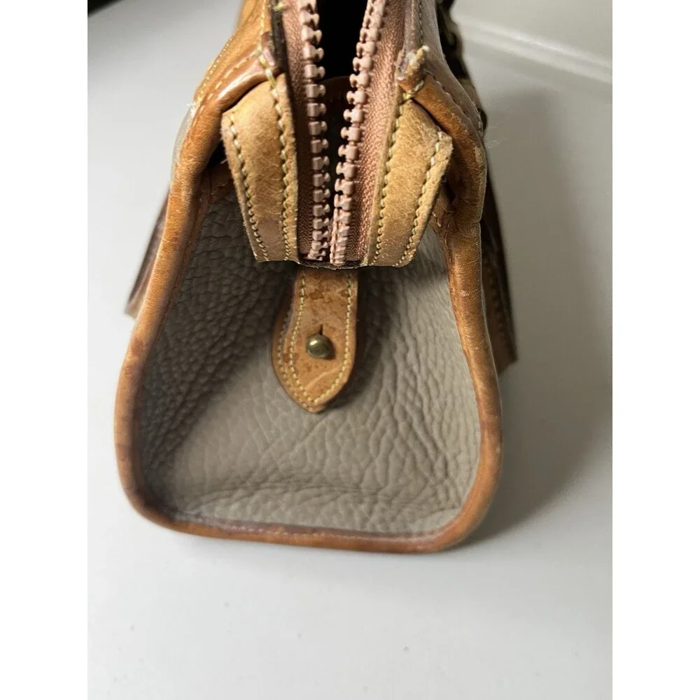 Vintage Dooney & Bourke All-Weather Leather Pebbled Satchel in Taupe and Brown